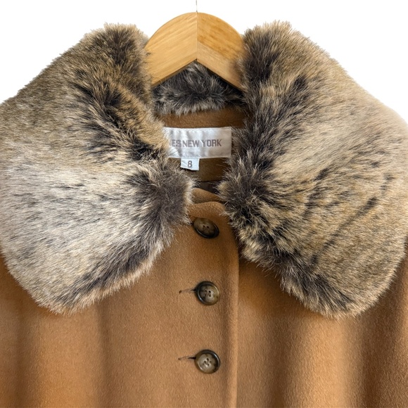 Jones New York Camel Wool Angora Coat w Removable Faux Fur Collar – Canada Made - Picture 6 of 14